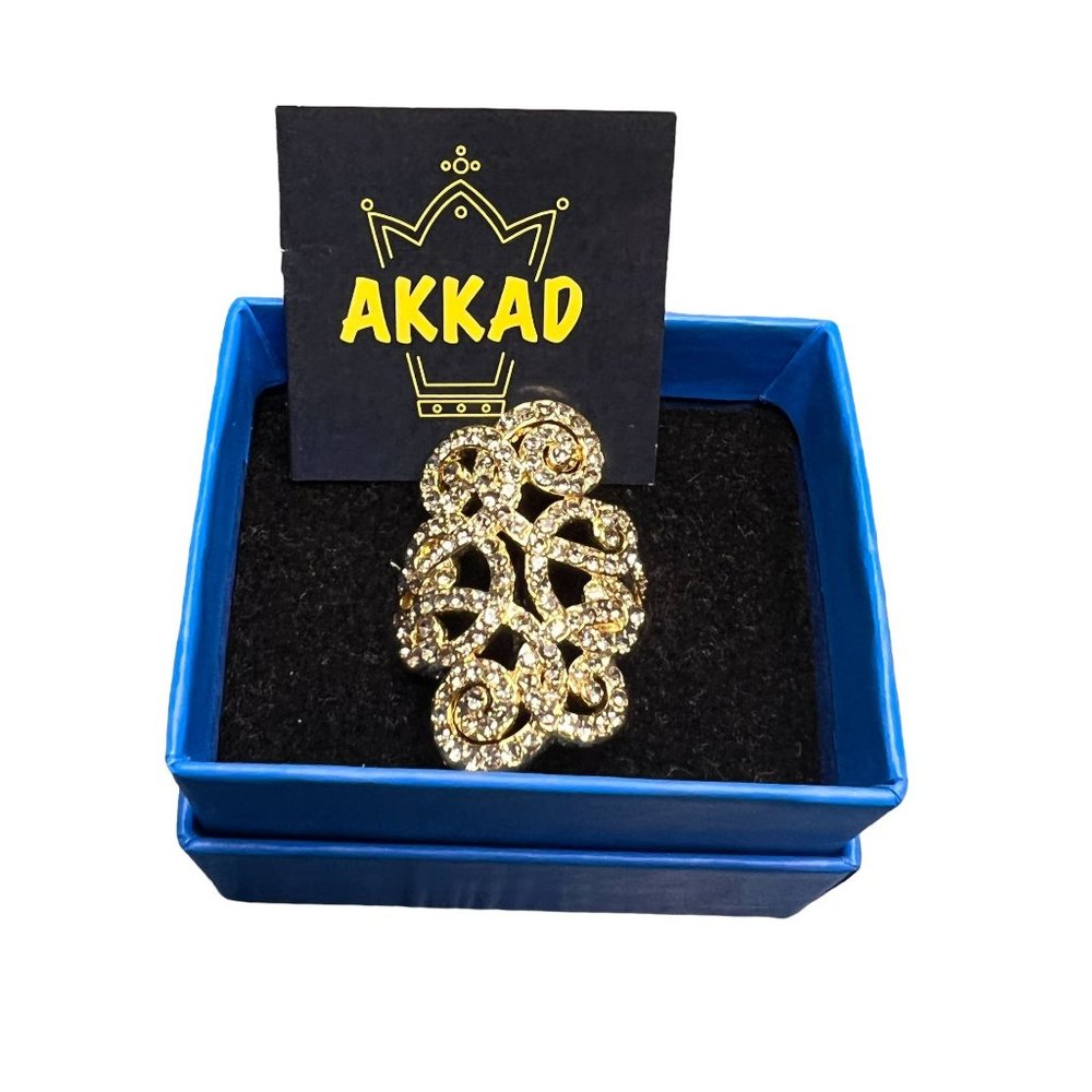 Akkad Gold plated filagree ring swirl CZ stones statement size 11  NEW